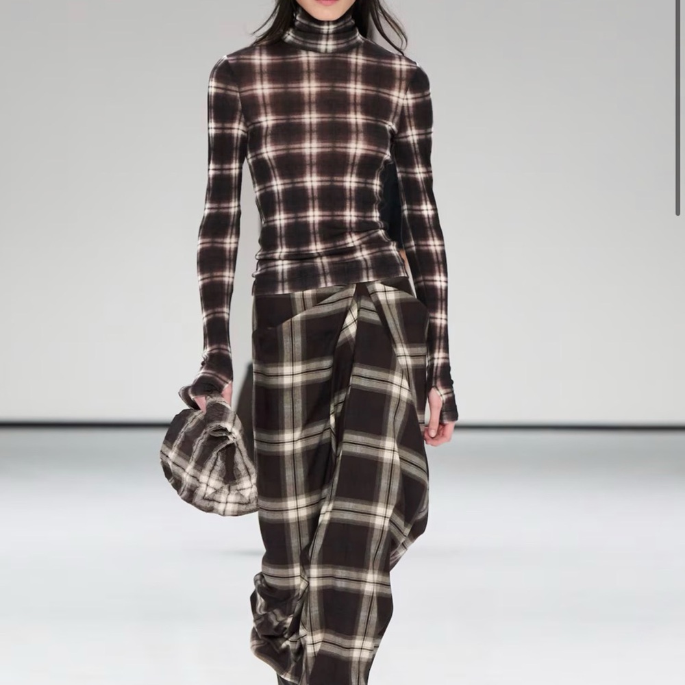 COS Plaid Midi Skirt in Black and Cream